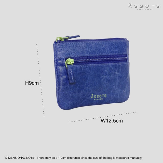Keep things simple with this small coin purse crafted from super soft and supple natural grain Nappa leather. Featuring a simple compartment that opens along the top, the 'Mary' has a fully lined matching interior that is ideal for the basics. Comes in four more bright colours to spot easily in your bag.
Zip top closure. Zip pocket at the front. Embellished with gold metal zippers and an inimitable Assots London golden foil embossed logo. Fittings: Gold 
Composition: Body: 100% Genuine Leather. Lining: 100% Polyester.
DISCLAIMER : All pictures shown are for illustration purpose only. Actual product colour may vary due to different ambience lighting or the screen display settings. Size- W12.5cm x H9cm.
