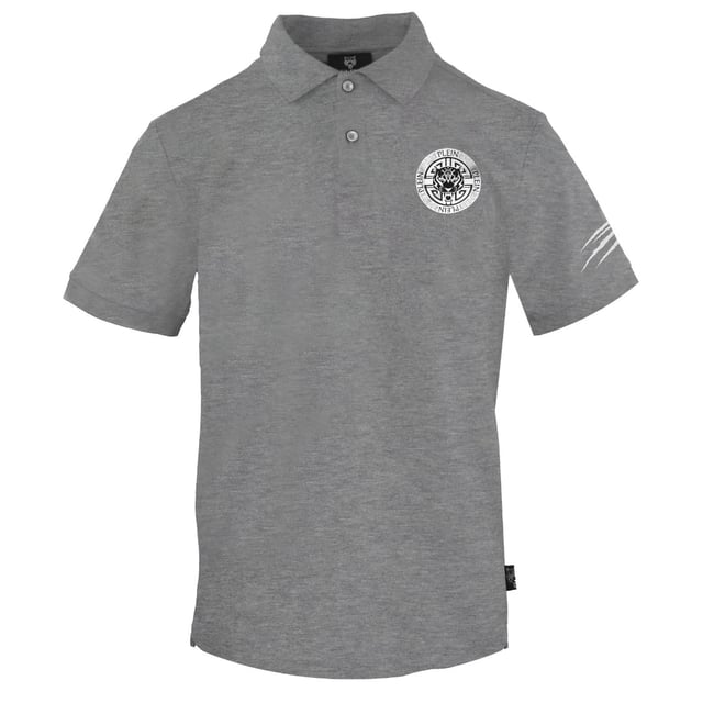 Plein Sport Grey Polo Shirt, 100% Cotton, Button Closure. Short Sleeve, Collar, Plein Branded Badges, Grey Polo