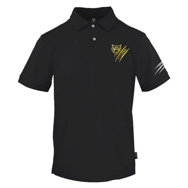 Plein Sport zwart poloshirt, 100% katoen, knoopsluiting. Korte mouw, kraag, badges met Plein-merk, zwarte polo