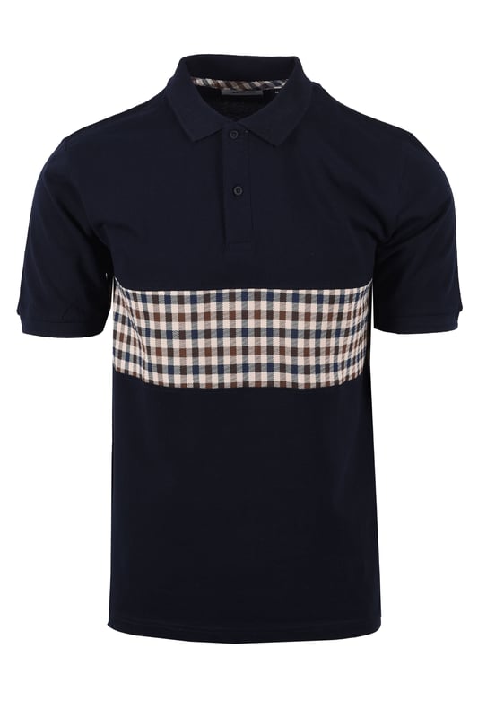 Aquascutum Iconic Insert Polo in Navy
Elevate your casual wardrobe with the timeless elegance of the Aquascutum Iconic Club Check Insert Polo Shirt in classic navy. This premium polo is crafted from luxuriously soft, organic pique cotton, ensuring comfort and a refined aesthetic.   
 
This polo offers a smart, structured fit, featuring a traditional ribbed collar and cuffs. The clean, two-button placket adds a touch of classic detail, while the iconic Aquascutum Club Check panel provides a signature touch of heritage style. A subtly woven brand tab completes the look, signifying the quality and craftsmanship synonymous with Aquascutum.
 
Features

Iconic Club Check Panel: A distinctive Aquascutum design element. 
Premium Pique Organic Cotton: Crafted from 100% cotton for superior comfort and breathability.   
Ribbed Collar & Cuffs: Provides a refined and structured finish.   
Two-Button Placket: Classic polo shirt detailing.   
Woven Brand Tab: A mark of authentic Aquascutum quality.
Style code: AA_ICON_PO003