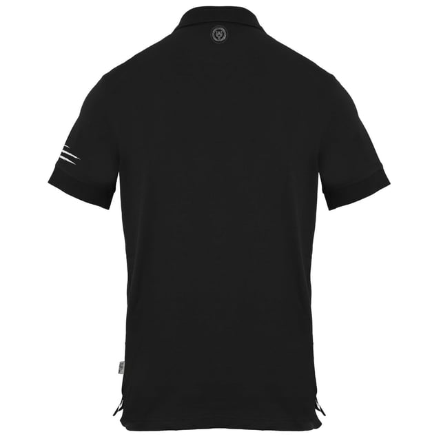 Plein Sport Black Polo Shirt, 100% Cotton, Button Closure. Short Sleeve, Collar, Plein Branded Badges, Black Polo