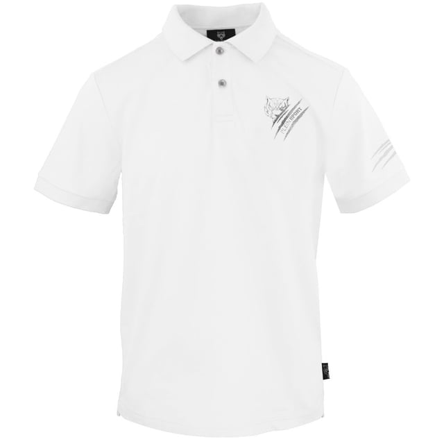 Plein Sport White Polo Shirt, 100% Cotton, Button Closure. Short Sleeve, Collar, Plein Branded Badges, White Polo