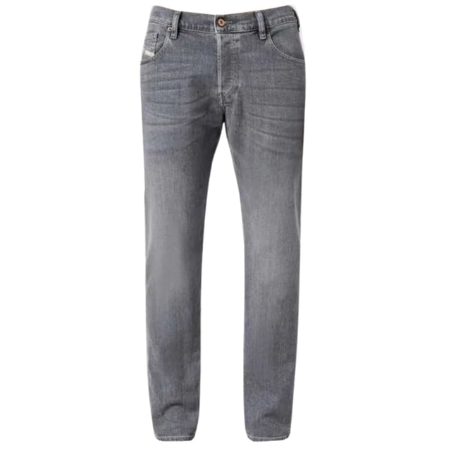 Diesel Grey Denim Pants , Regular Waist, Tapered Leg, Button Fly , 99% Cotton, 1% Elastane Stretch Denim, Made in Tunisia, Grey Denim,  Diesel Branded Badge