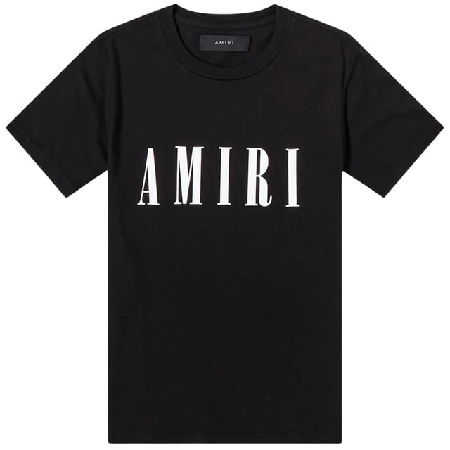 Short Sleeved Black T-Shirt, Amiri Branding, Crew Neck Tee, Regular Fit, Fits True To Size, 100% Cotton, Made in USA, Black Tee