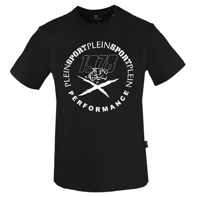 Plein Sport Black T-Shirt, 100% Cotton, Plein Sport Branded Logo, Short Sleeve, Crew Neck, Plein Branded Badges, Made in Bangladesh, Black Tee