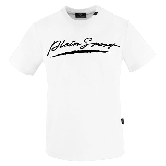 Plein Sport White T-Shirt, 100% Cotton, Plein Sport Branded Logo, Short Sleeve, Crew Neck, Plein Branded Badges, Made in Bangladesh, White Tee