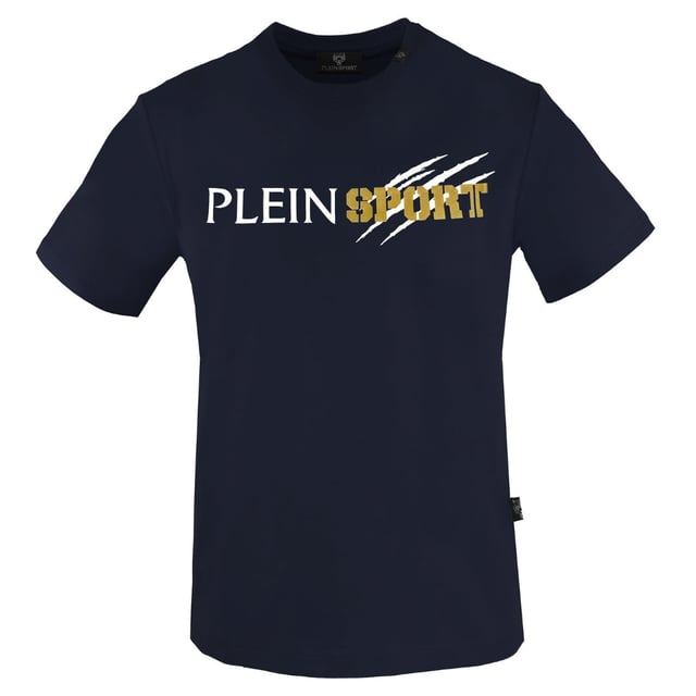 Plein Sport Blue T-Shirt, 100% Cotton, Plein Sport Branded Logo, Short Sleeve, Crew Neck, Plein Branded Badges, Made in Bangladesh, Blue Tee