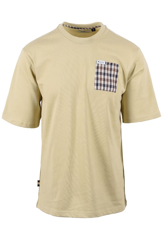 Aquascutum Club Check Pocket T-shirt in Beige
Elevate your casual wardrobe with the Aquascutum Club Check Pocket T-Shirt, crafted for discerning style and sustainable comfort. This beige t-shirt is meticulously made from 100% organic cotton, offering a soft, breathable 180gr/m2 fabric that's gentle on the skin and the environment.
A signature touch of sophistication is delivered through the iconic Aquascutum club check pocket, providing a distinctive contrast against the smooth beige backdrop. A subtly woven logo label on the pocket adds a refined detail, showcasing the brand's heritage.
 
Designed for everyday ease, this t-shirt features a classic crew neck with a durable 1:1 rib knit, short sleeves, and a comfortable regular fit. Whether you're relaxing at home or out for a casual outing, this t-shirt ensures effortless style and lasting comfort.

 
Features

Premium Organic Cotton: Crafted from 100% organic cotton, 180gr/m2, for superior comfort and sustainability.   
Iconic Club Check Pocket: Features a contrasting club check pocket, a hallmark of Aquascutum design.   
Woven Logo Detail: A subtle woven logo label on the pocket adds a touch of brand authenticity.
Classic Crew Neck: Designed with a comfortable 1:1 rib-knit crew neck.   
Regular Fit: This style offers a relaxed and comfortable fit for everyday wear. 
Short Sleeves: Perfect for warm weather or layering.
Style code: AA_B005_TS007