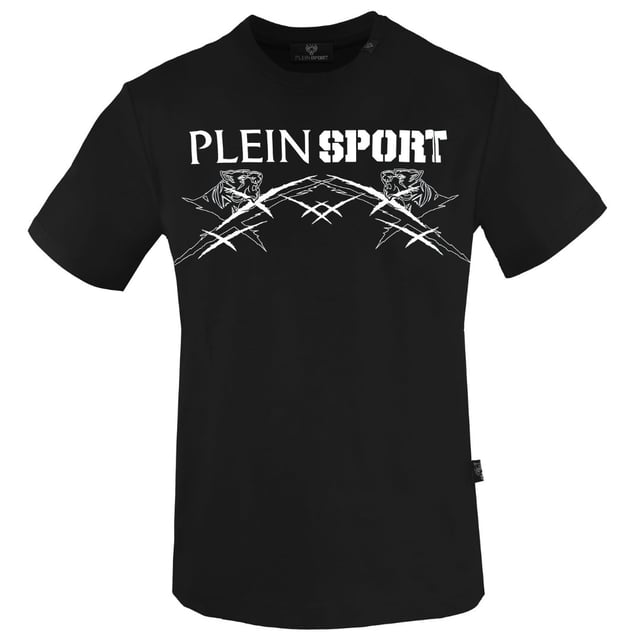 Plein Sport Black T-Shirt, 100% Cotton, Plein Sport Branded Logo, Short Sleeve, Crew Neck, Plein Branded Badges, Made in Bangladesh, Black Tee