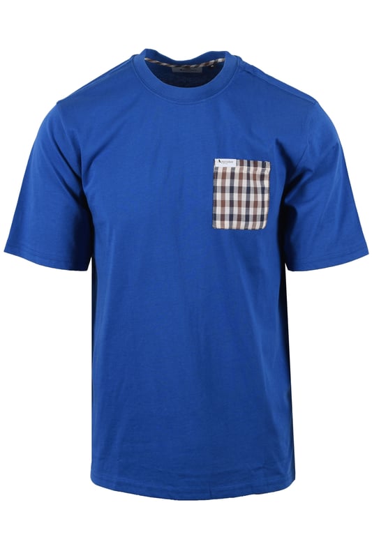 Aquascutum Club Check Pocket T-shirt in Royal Blue
Elevate your casual wardrobe with the Aquascutum Club Check Pocket T-shirt in Royal Blue. This classic crew neck tee offers a refined touch with its iconic Club Check patch pocket, a signature detail from the esteemed British brand.
 
 Crafted from premium, 100% organic jersey cotton, this short-sleeved t-shirt provides exceptional comfort and breathability for everyday wear. A subtle Aquascutum brand tab adds a discreet mark of quality. Perfect for layering or wearing on its own, this Royal Blue tee is a versatile staple that embodies understated luxury. 

 
Features

Iconic Club Check Pocket: A signature touch showcasing Aquascutum's heritage.
Premium Organic Cotton: Made from 100% organic cotton for superior comfort and a sustainable choice.   
Classic Crew Neck: A timeless design that pairs effortlessly with any outfit.
Short Sleeves: Ideal for warm weather or layering.
Aquascutum Brand Tab: Discreet branding for a touch of authenticity.
Soft Jersey Fabric: Provides a comfortable and relaxed fit.
Style code: AA_B005_TS007