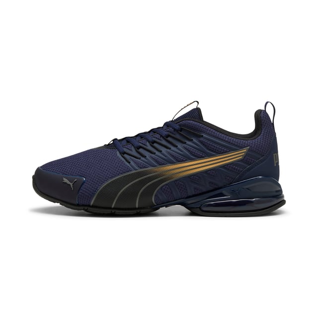 PRODUCT STORY: The all-new Voltaic Evo offers comfort and traction without sacrificing style. The Voltaic features a midsole with PUMA's 10 Cell technology and an outsole designed with full length rubber coverage. It's time to get outside. FEATURES & BENEFITS: SOFTFOAM+: Step-in comfort sockliner designed to provide soft cushioning thanks to its extra thick heel. DETAILS: Outsole: Full length rubber; Midsole: 10 cell and TPU shank; Upper:  Textured materials and premium material mix.; Closure: laces; Rounded toe; TPU toe cap provides style and durability; Cage overlay detail; 66.2% Synthetic, 33.80% Textile.