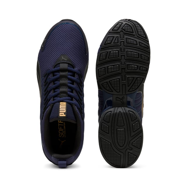 PRODUCT STORY: The all-new Voltaic Evo offers comfort and traction without sacrificing style. The Voltaic features a midsole with PUMA's 10 Cell technology and an outsole designed with full length rubber coverage. It's time to get outside. FEATURES & BENEFITS: SOFTFOAM+: Step-in comfort sockliner designed to provide soft cushioning thanks to its extra thick heel. DETAILS: Outsole: Full length rubber; Midsole: 10 cell and TPU shank; Upper:  Textured materials and premium material mix.; Closure: laces; Rounded toe; TPU toe cap provides style and durability; Cage overlay detail; 66.2% Synthetic, 33.80% Textile.