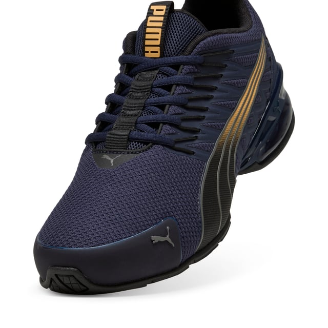 PRODUCT STORY: The all-new Voltaic Evo offers comfort and traction without sacrificing style. The Voltaic features a midsole with PUMA's 10 Cell technology and an outsole designed with full length rubber coverage. It's time to get outside. FEATURES & BENEFITS: SOFTFOAM+: Step-in comfort sockliner designed to provide soft cushioning thanks to its extra thick heel. DETAILS: Outsole: Full length rubber; Midsole: 10 cell and TPU shank; Upper:  Textured materials and premium material mix.; Closure: laces; Rounded toe; TPU toe cap provides style and durability; Cage overlay detail; 66.2% Synthetic, 33.80% Textile.
