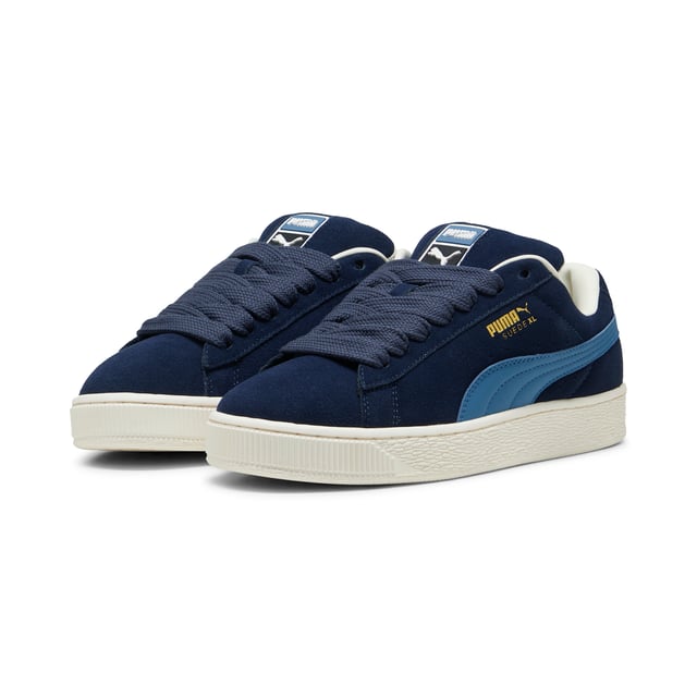 PRODUCT STORY: This fresh take on the classic Suede draws inspiration from PUMA’s heritage within breakdancing and its influence on modern streetwear. The Suede XL retains the Suede’s iconic DNA, but gives it a twist with an exaggerated padded collar and tongue, plus a chunkier sole. This execution features a full suede upper with a leather Formstrip. FEATURES & BENEFITS: PUMA’s leather products support responsible manufacturing via the Leather Working Group.DETAILS: Suede upper; Leather Formstrip; Suede tongue with mesh binding; Debossed and foil-printed PUMA branding on quarter panel; Mesh lining; Mesh sockliner; Rubber midsole; Rubber outsole; Lining: Textile, Other; Outsole: Rubber; Upper: Leather; Sockliner: Textile.