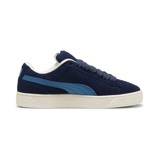 PRODUCT STORY: This fresh take on the classic Suede draws inspiration from PUMA’s heritage within breakdancing and its influence on modern streetwear. The Suede XL retains the Suede’s iconic DNA, but gives it a twist with an exaggerated padded collar and tongue, plus a chunkier sole. This execution features a full suede upper with a leather Formstrip. FEATURES & BENEFITS: PUMA’s leather products support responsible manufacturing via the Leather Working Group.DETAILS: Suede upper; Leather Formstrip; Suede tongue with mesh binding; Debossed and foil-printed PUMA branding on quarter panel; Mesh lining; Mesh sockliner; Rubber midsole; Rubber outsole; Lining: Textile, Other; Outsole: Rubber; Upper: Leather; Sockliner: Textile.