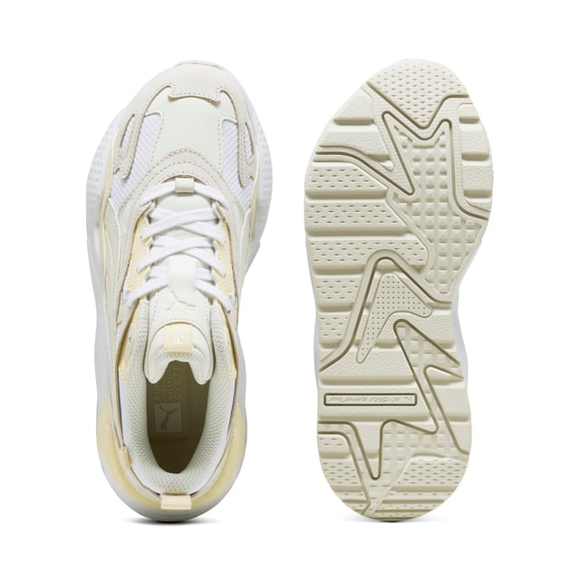PRODUCT STORY: RS-X is back. This future-retro silhouette made waves when it dropped in 2018, celebrated for its disruptive design, fresh material mixes, and bold colours. Today, RS-X returns for a new generation of consumers who live to express their individuality. It's here to start a revolution of self-expression. This version features a textile upper, nubuck and synthetic overlays, and a synthetic PUMA Formstrip with debossed and printed lines. FEATURES & BENEFITS: The upper of the shoes is made with at least 20% recycled materials. DETAILS: Regular fit; Textile upper; Nubuck overlays on vamp, quarter, and heel; synthetic overlays on tongue, eyestay, and heel; Mesh lining; Lace closure; EVA midsole; Rubber outsole; Synthetic PUMA Formstrip with debossed and printed lines; TPU top eyelet; PUMA branding details.