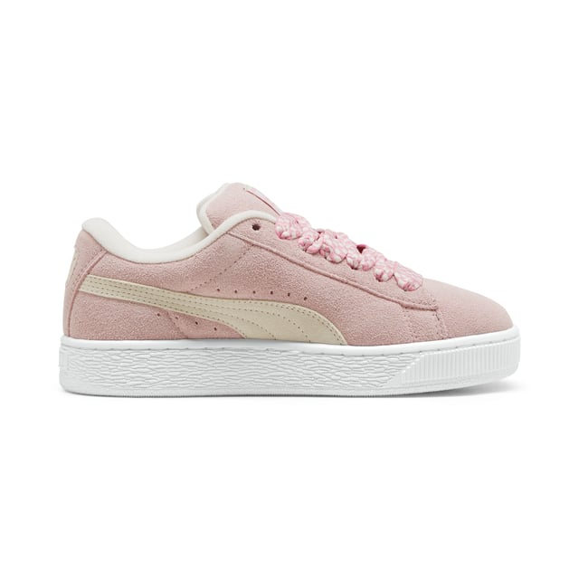 Zapatillas Puma Suede XL Lace para mujer, rosas, fabricadas en ante y suela de goma. Incluyen: parte superior de ante suave, cuello acolchado y cordones anchos.