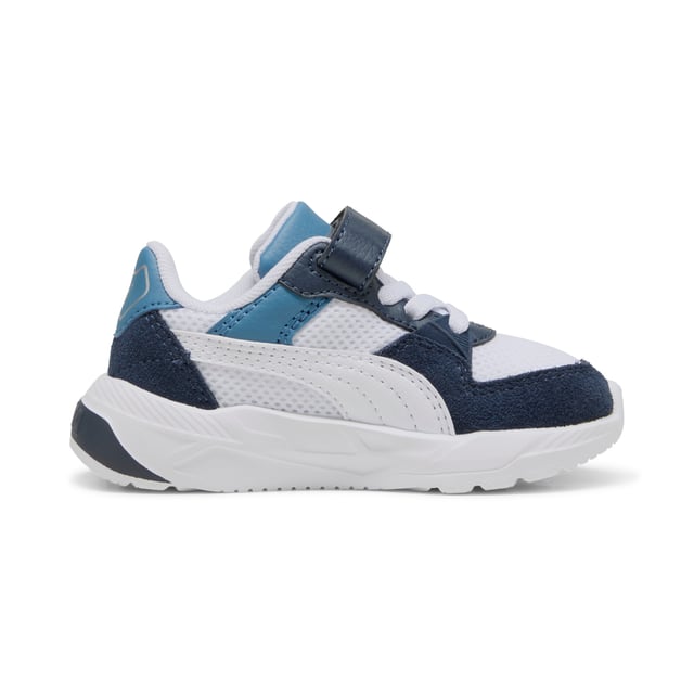 PRODUCT STORY: Featuring a mesh upper with synthetic overlays and suede accents, these PUMA kicks bring a futro aesthetic to your every move. The CMEVA midsole and rubber outsole ensure grip, while the KinderFit sockliner guarantees the perfect fit. Elastic laces and hook-and-loop closure make them easy to wear. DETAILS: Regular width; Textile upper; Elastics & hook-and-loop closure; PUMA branding details.