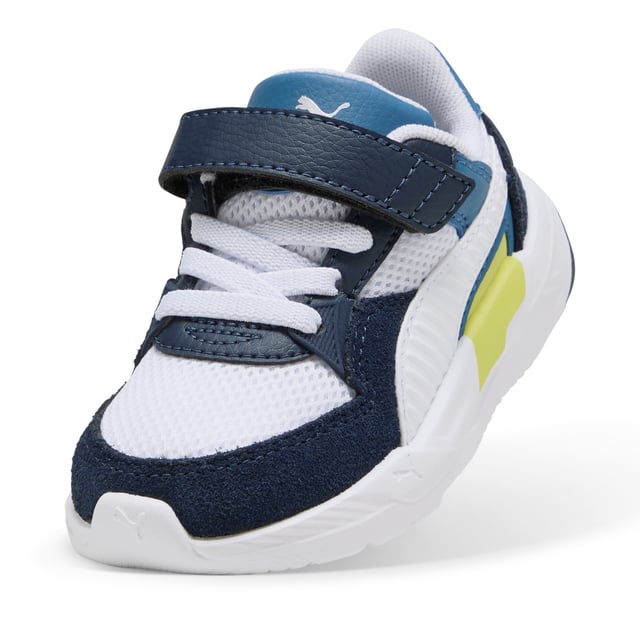 PRODUCT STORY: Featuring a mesh upper with synthetic overlays and suede accents, these PUMA kicks bring a futro aesthetic to your every move. The CMEVA midsole and rubber outsole ensure grip, while the KinderFit sockliner guarantees the perfect fit. Elastic laces and hook-and-loop closure make them easy to wear. DETAILS: Regular width; Textile upper; Elastics & hook-and-loop closure; PUMA branding details.