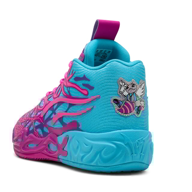 PUMA Unisex MB.04 Iridescent Basketball Shoes PRODUCT STORY: Add dimension to your style and your game with LaMelo Ball’s latest signature shoe, the MB.04 Iridescent. Appearing in an attention-grabbing blue and purple colorway, the MB.04 is engulfed in alien tentacles with Melo phrases hidden in the design. It features a supportive double-layered mesh upper and NITROFOAM™ cushioning for on-court power, plus an iridescent hornet at the heel. FEATURES & BENEFITS: NITROFOAM™: Advanced nitrogen-injected foam designed to provide superior responsiveness and cushioning in a lightweight package; 5D PRINTED UPPER: A raised, multi-layered design takes over the shoe like alien tentacles; MELO DNA: Melo phrases like 1 OF ONE and RARE are hidden throughout the design; UNIQUE HEEL LOGO: An iridescent hornet graphic stands out at the heel. DETAILS: Regular fit; Woven mesh upper; Lace closure; TPU heel counter; PUMA branding details; The sole features a hovering spaceship, NOT FROM HERE and RARE wording, and flames at the heel.