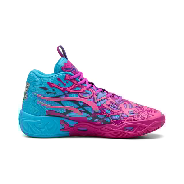 PUMA Unisex MB.04 Iridescent Basketball Shoes PRODUCT STORY: Add dimension to your style and your game with LaMelo Ball’s latest signature shoe, the MB.04 Iridescent. Appearing in an attention-grabbing blue and purple colorway, the MB.04 is engulfed in alien tentacles with Melo phrases hidden in the design. It features a supportive double-layered mesh upper and NITROFOAM™ cushioning for on-court power, plus an iridescent hornet at the heel. FEATURES & BENEFITS: NITROFOAM™: Advanced nitrogen-injected foam designed to provide superior responsiveness and cushioning in a lightweight package; 5D PRINTED UPPER: A raised, multi-layered design takes over the shoe like alien tentacles; MELO DNA: Melo phrases like 1 OF ONE and RARE are hidden throughout the design; UNIQUE HEEL LOGO: An iridescent hornet graphic stands out at the heel. DETAILS: Regular fit; Woven mesh upper; Lace closure; TPU heel counter; PUMA branding details; The sole features a hovering spaceship, NOT FROM HERE and RARE wording, and flames at the heel.