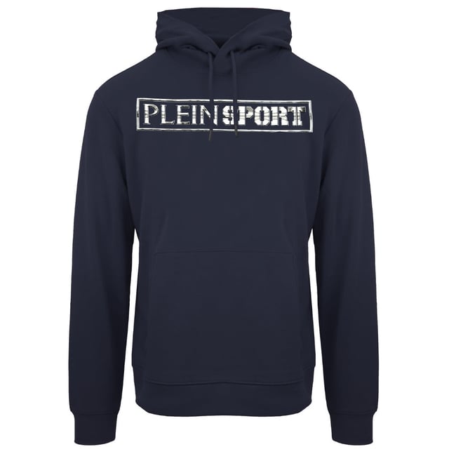 Plein Sport Blue Hoodie, 90% Cotton, 10% Viscose, Plein Sport Branded Logo, Long Sleeve, Hooded, Plein Branded Badges, Made in Bangladesh, Blue Hoodie