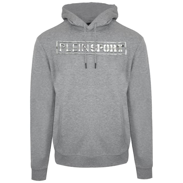 Plein Sport Grey Hoodie, 90% Cotton, 10% Viscose, Plein Sport Branded Logo, Long Sleeve, Hooded, Plein Branded Badges, Made in Bangladesh, Grey Hoodie