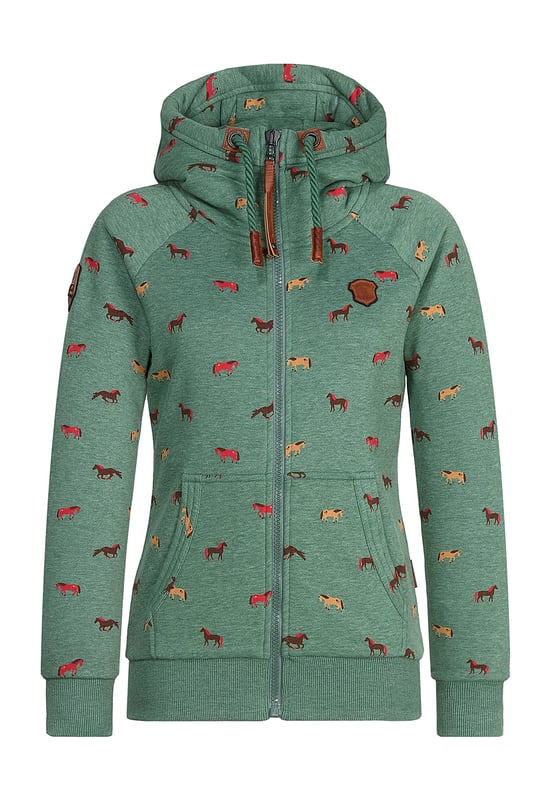 Sweat Hoody "Brazzo" in Pine Green Melange (Small Horses)