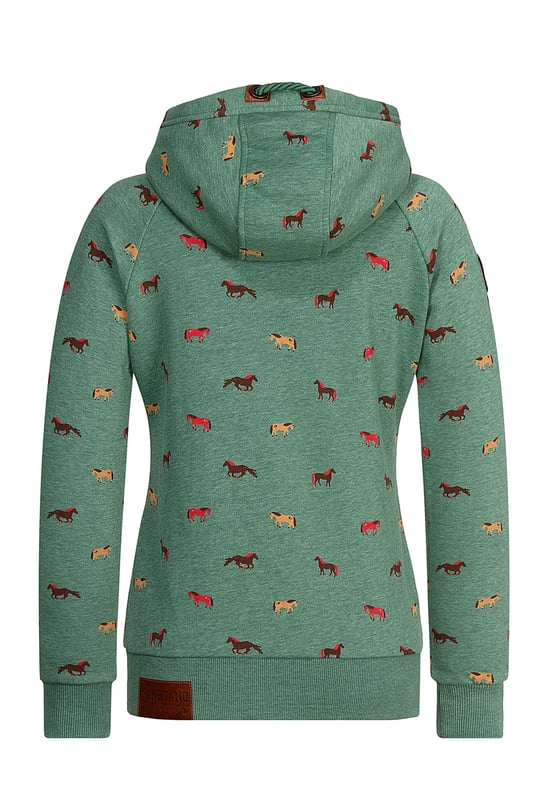 Sweat Hoody "Brazzo" in Pine Green Melange (Small Horses)