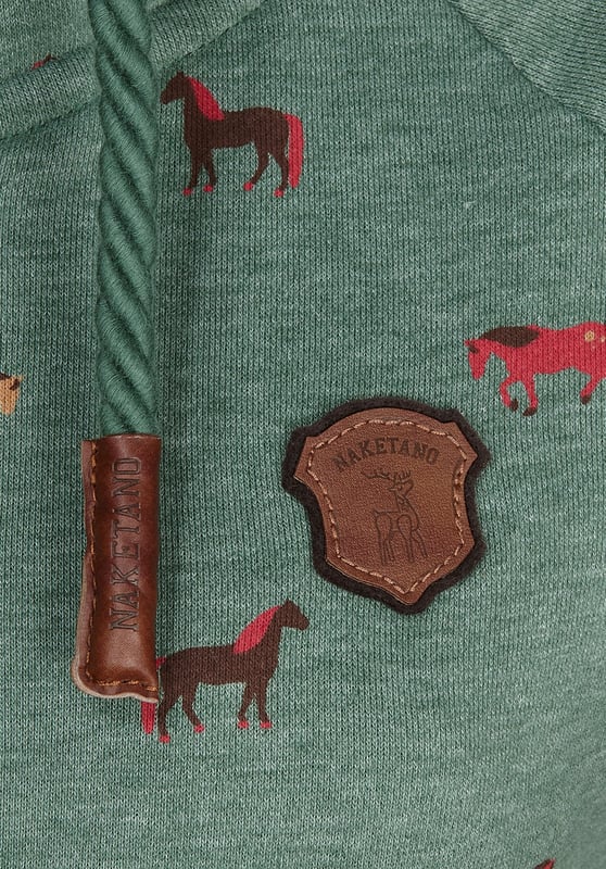 Sweat Hoody "Brazzo" in Pine Green Melange (Small Horses)