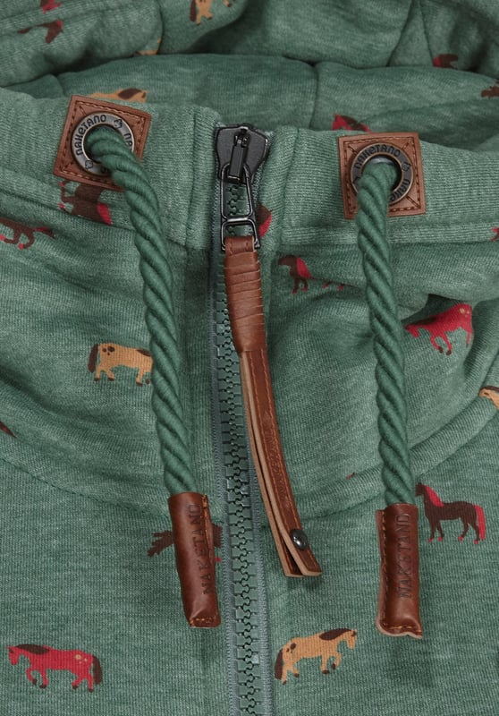 Sweat Hoody "Brazzo" in Pine Green Melange (Small Horses)