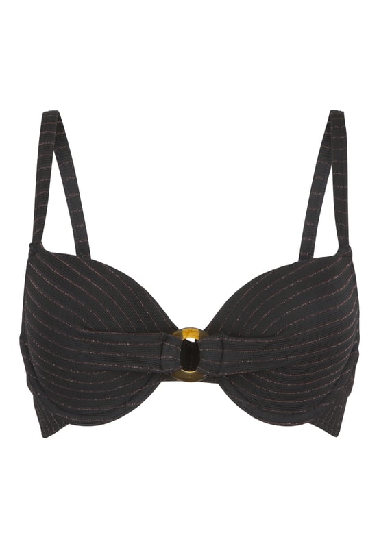 Straal als een zwarte diamant! De zwarte kleur met de glinsterende lurex-details geeft een luxe uitstraling. De bikini is voorgevormd, heeft verstelbare schouderbandjes en is voorzien van beugels. Dit maakt deze bikini ook zeer geschikt voor grotere maten.