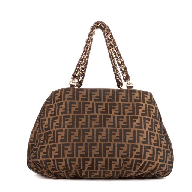 Fendi Bolsas Large Mia Tote  Bolso bandolera en Marrón Lienzo y Oro hardware. El producto está en en Muy Buenas Condiciones (AB).
  Dimensiones: 38x30x10 cm 
  Accesorios incluidos: Dustbag
    
  BrandCo Paris encuentra artículos raros y en las mejores condiciones a precios increíbles. ¡Vale la pena tener paciencia! Compra con confianza: todos los artículos de BrandCo Paris son seleccionados y autenticados cuidadosamente por nuestro equipo de expertos.
  Todos los artículos vienen con un certificado de autenticidad y un embalaje entregado por BrandCo Paris.
  Tabla de clasificación de la condición del artículo
  N (como nuevo)
  AA (perfecto estado)
  A (excelente estado)
  AB (muy buen estado)
  B (bueno/regular)