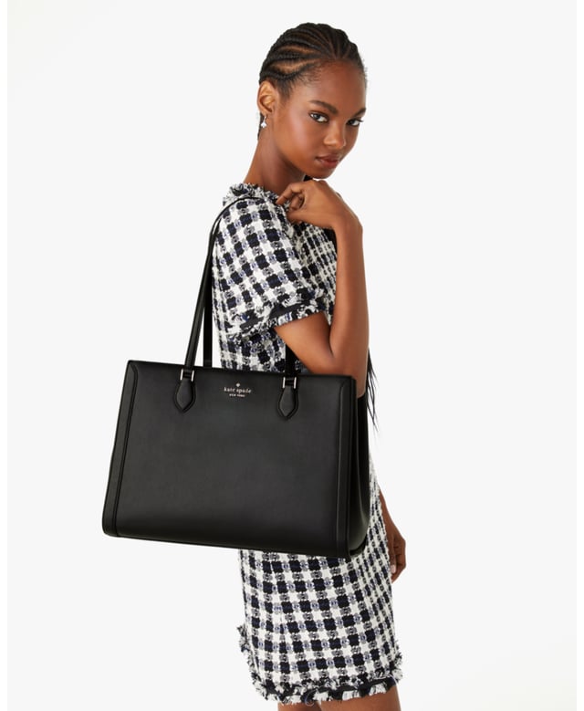 Madison Saffiano Leather East West Leather Laptop Tote, Back Zip And Front Slip Pockets,  Length: 17.00 Cm,  Width: 28.50 Cm,  Height: 39.50 Cm