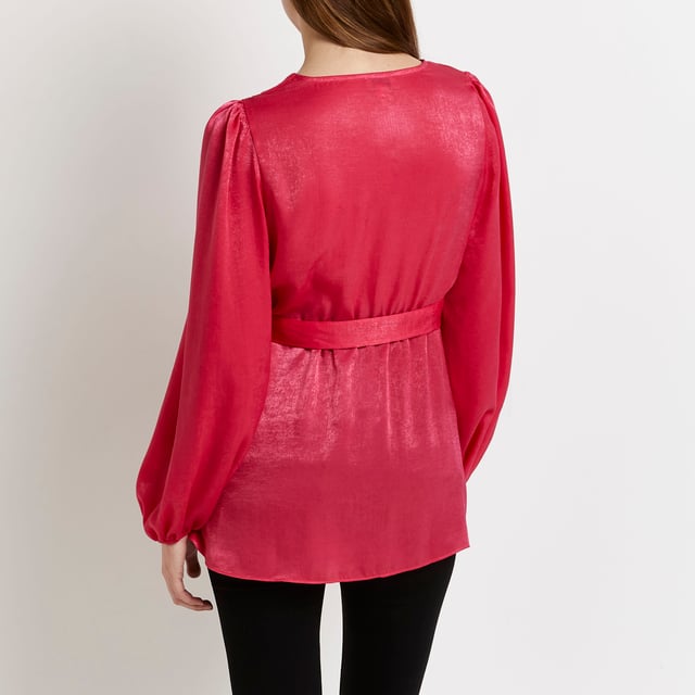 Maternity collection, Satin fabric, Tie waist detail, Long puff sleeves, V-neck