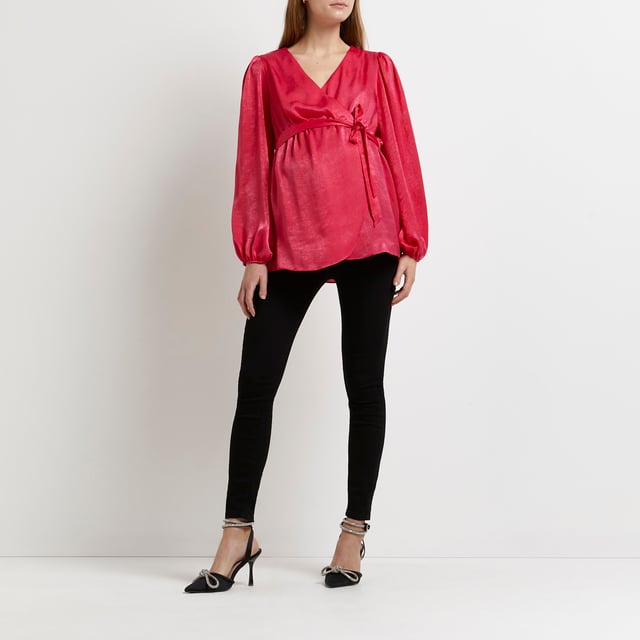 Maternity collection, Satin fabric, Tie waist detail, Long puff sleeves, V-neck