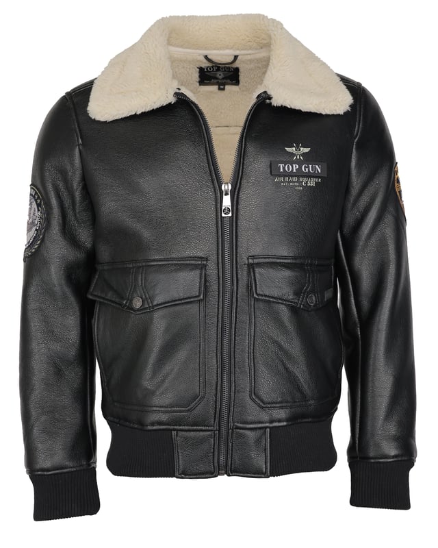 met imitatiebontkraag Kunstleren jack van TopGun met imitatiebontkraag en imitatiebontvoering De opgenaaide patches met de typische Top Gun-motieven geven dit jack extra expressiviteit voor een casual look. De jas heeft twee steekzakken en een binnenzak.