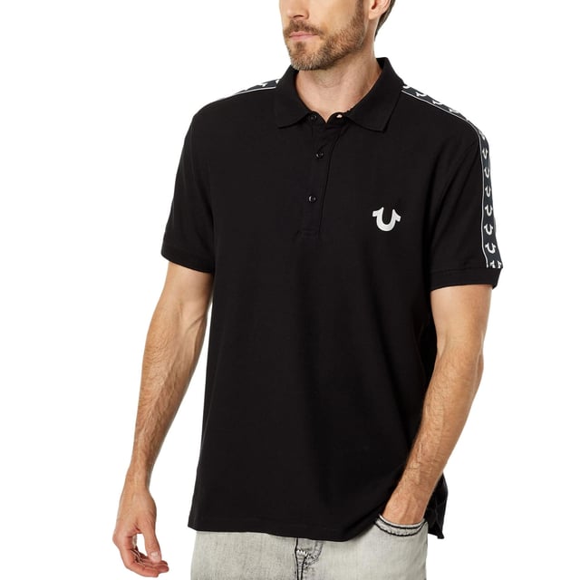 True Religion Mens Polo Shirt
Style Code:  107563
100% Cotton
Made in India
Signature Horseshoe on The Chest
Logo Trim Down The Shoulder Seam
Short Sleeve
Ribbed Collare & Sleeve
Soft Cotton Fabric
Regular Fit
Machine Washable
Split Side Hem
