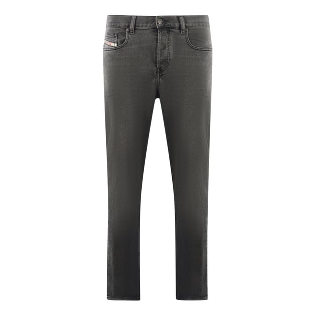 Diesel Grey Jeans, normal Taille, schmal zulaufendes Bein, Knopfleiste, 100 % Baumwolle, dunkler Denim, genahtes Abzeichen, grauer Denim