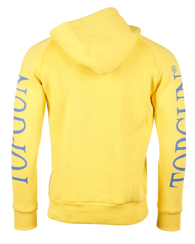 Der elastische Strick am Ärmelabschluss und am Bund sorgen für eine ideale Passform. Der Hoodie ist mit einer Kapuze mit blauem Innenfutter und einem Kordelzug ausgestattet. Das optische Highlight sind die Schriftzüge auf den Ärmeln.