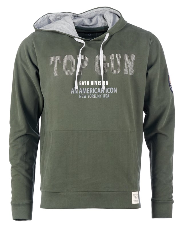 Der einzigartige Top Gun Stil spiegelt sich in diesem modernen Hoodie wieder. Er besitzt die typischen Patches auf dem Oberarm und einen einzigartigen Noppenschriftzug auf der Brust. Der elastische Strick am Ärmelabschluss und am Bund sorgen für eine ideale Passform. Der weiche Stoff und die große Fronttasche bieten zusätzlichen Komfort. Der Hoodie besitzt eine Kapuze mit Kordelzug und einen stylischen Print auf der Frontseite.
