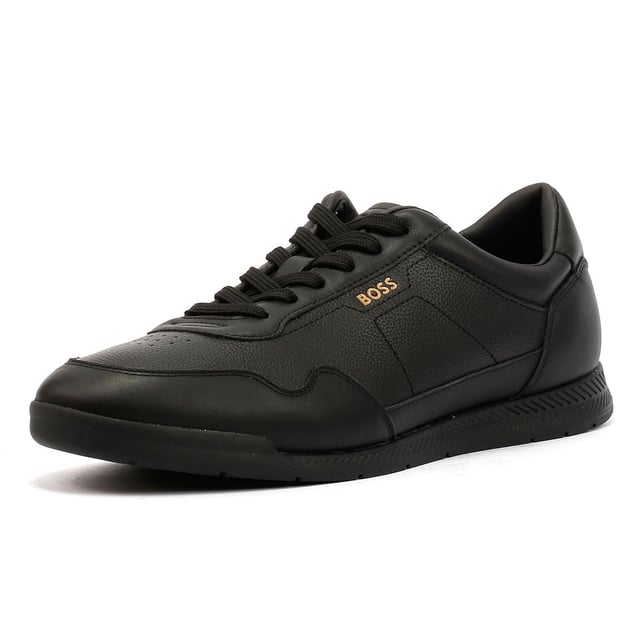 Boss Titanium Leather Men's Black Trainers Low-top sneakers crafted with a leather upper for durability and style. Finished with a sturdy rubber sole for reliable traction and comfort