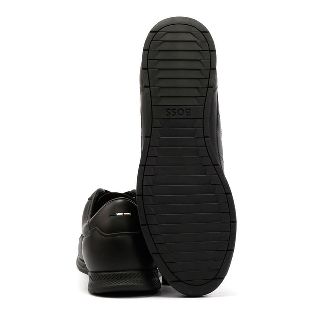 Boss Titanium Leather Men's Black Trainers Low-top sneakers crafted with a leather upper for durability and style. Finished with a sturdy rubber sole for reliable traction and comfort