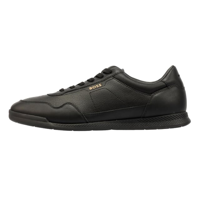 Boss Titanium Leather Men's Black Trainers Low-top sneakers crafted with a leather upper for durability and style. Finished with a sturdy rubber sole for reliable traction and comfort