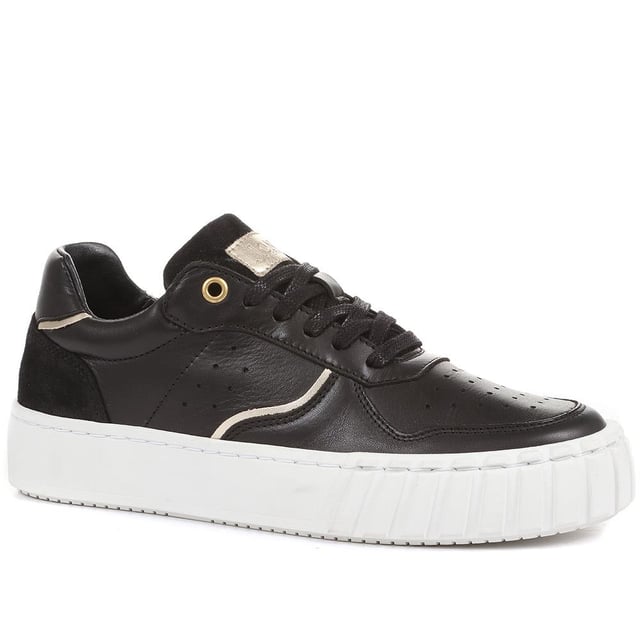 Our Norah lace-up trainers are all about playing with texture. Sculpted in smooth leather with perforated detailing across the vamp and sides, Norah features a suede tongue and heel overlay. Through a soft cushioned footbed, contrasted with a chunky ribbed toe bumper and shining eyelet hardware, Norah achieves perfect balance. Play with texture further by pairing Norah with all manner of materials - from chiffon to cotton, denim to velvet.