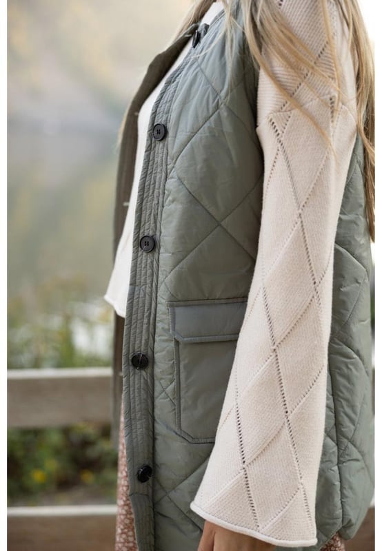 Grass green quilted design
  Buttoned closure
  Two flap pockets
  Rounded hem
  Lightweight and cozy fabric
  Classic design is well
  received by all ages
  Perfect for the new season
Material: 100% Polyester