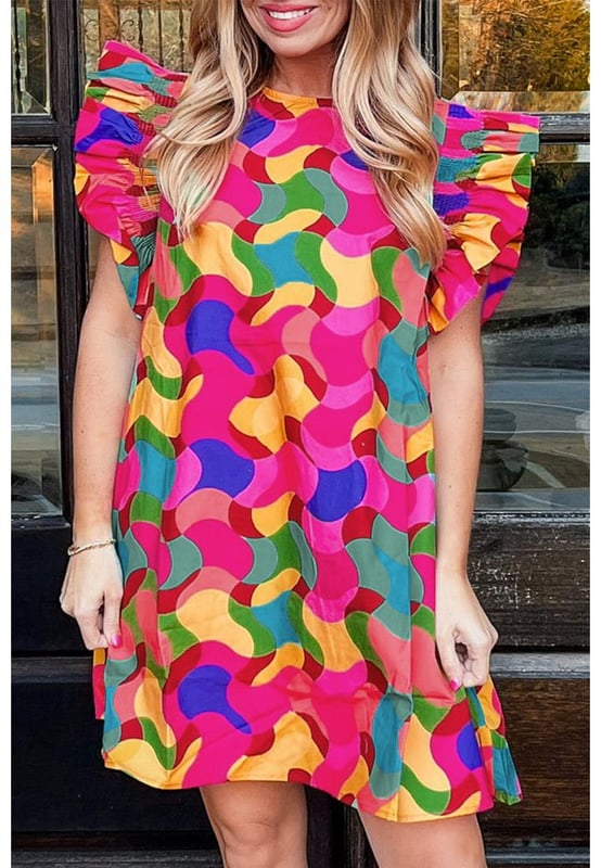 Rose Red Abstract Print Ruffle Sleeve Shift Dress
  Vibrant abstract print and playful ruffle sleeves
  Modest neck design
  Shift silhouette flatters any body shape
  Available in a range of sizes
Material: 100% Cotton