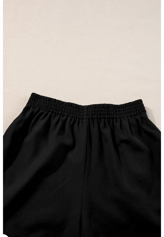 Black Ricrac Trim Tank Top Elastic Waist Shorts Set
  Unique and delicate ricrac detail
  Vest and shorts can be worn together or separately
  Contrast trim creates a color block effect
  Breathable lightweight and comfortable material
  Perfect for your summer wardrobe