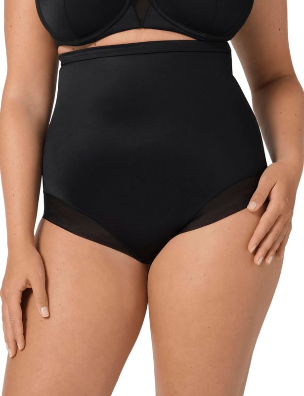 The True Shape Sensation super high waist brief by Triumph is the perfect companion to slinky dresses or tight clothing. The high waist reaches just under your bra line, creating an all-seamless smoothing effect under clothing. Decorative sheer tulle panels on the hips and the back of the brief create a feminine appearance. Full rear coverage provides a modest look, as well as maximum support and comfort. A slim elasticated waistband provides more support and keeps briefs in place.