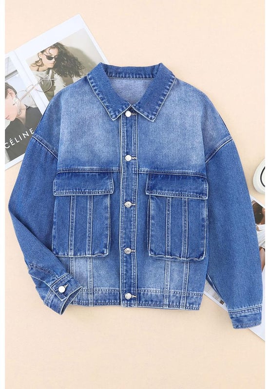 Blue Chest Pockets Drop Shoulder Loose Denim Jacket
  Metal buttons for durability
  Drop shoulder design for a comfortable and effortless look
  Chest pockets for practicality
  Available in various sizes
  Perfect for layering
Material: 75% Cotton 12.7% Polyester 12.3% Viscose
